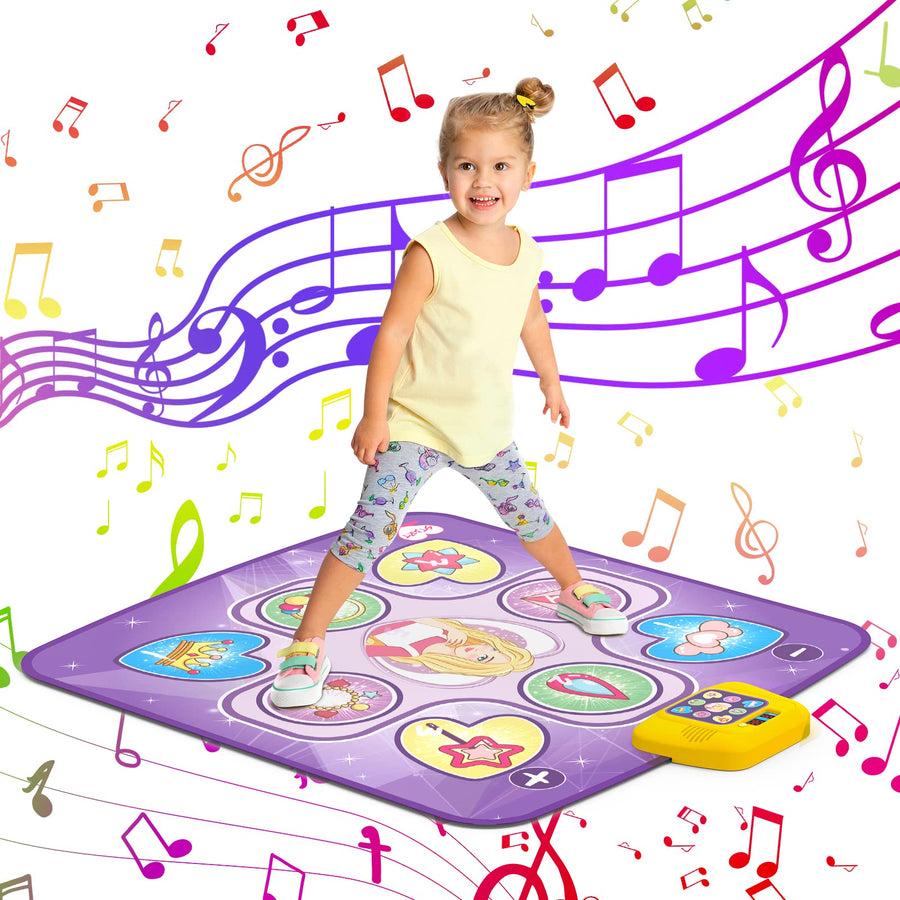 beefunni Dance Mat Toys for 3-10 Year Old Girls, 5 Game Modes Including 3 Challenge Levels, Adjustable Volume Dance Pad with LED Lights, Christmas Birthday Gifts for 3 4 5 6 7 8 9+ Year Old Girls