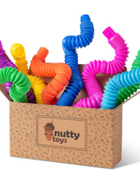 nutty toys 8 pk Pop Tube Sensory Toys - Fine Motor Skills & Learning for Toddlers, Top ADHD Fidget 2021, Unique Kids & Adults Christmas Stocking Stuffer Gift Idea, Best Tween Boy & Girl Present
