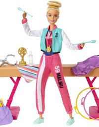 Barbie Gymnastics Playset: Barbie Doll with Twirling Feature, Balance Beam, 15+ Accessories for Ages 3 and Up
