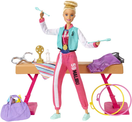 Barbie Gymnastics Playset: Barbie Doll with Twirling Feature, Balance Beam, 15+ Accessories for Ages 3 and Up