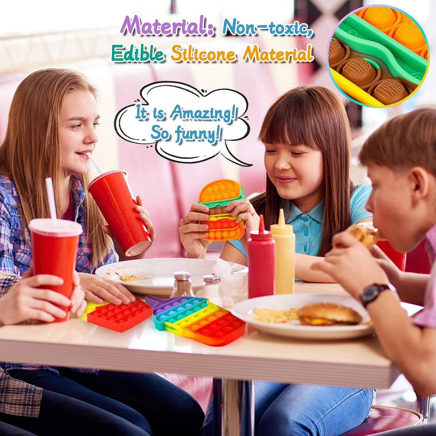 iTechjoy Fidget Toys Set, Bubble Popping Push Popper Sensory Fidget Toys, Pop On Its Stress Relief Toy Popits for Autism,ADD,ADHD, Educational Game Toy for Kids Adults,Hamburger&Fries&Coke Cup Shapes