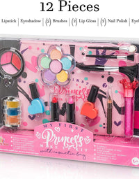 FoxPrint My First Princess Make Up Kit - 12 Pc Kids Makeup Set Washable Makeup For Girls These Makeup Toys for Girls Include All Your Princess Needs To Play Dress Up Comes with Stylish Bag
