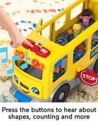 Fisher-Price Little People Big Yellow Bus, musical push and pull toy with Smart Stages for toddlers and preschool kids
