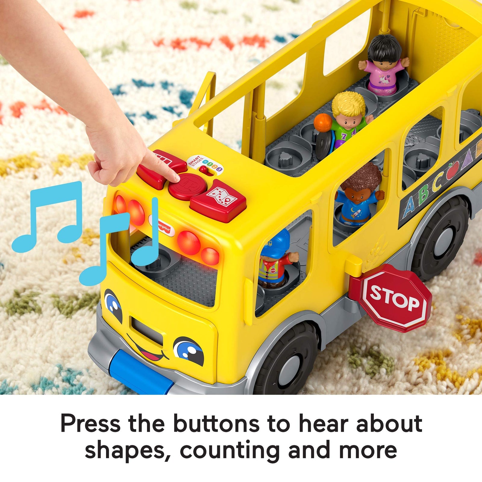 Fisher-Price Little People Big Yellow Bus, musical push and pull toy with Smart Stages for toddlers and preschool kids