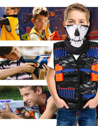 Kids Tactical Vest Kit for Nerf Guns Series with Refill Darts,Dart Pouch, Reload Clips, Tactical Mask, Wrist Band and Protective Glasses,Nerf Vest Toys for 4 5 6 7 8 9 10 11 12 Year Boys(2 Pack)
