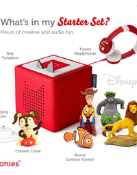 Toniebox Audio Player Starter Set with Woody, Simba, Nemo, Baloo, Playtime Puppy, and Foldable Headphones Imagination Building, Screen-Free Digital Listening Experience for Stories & Music - Red
