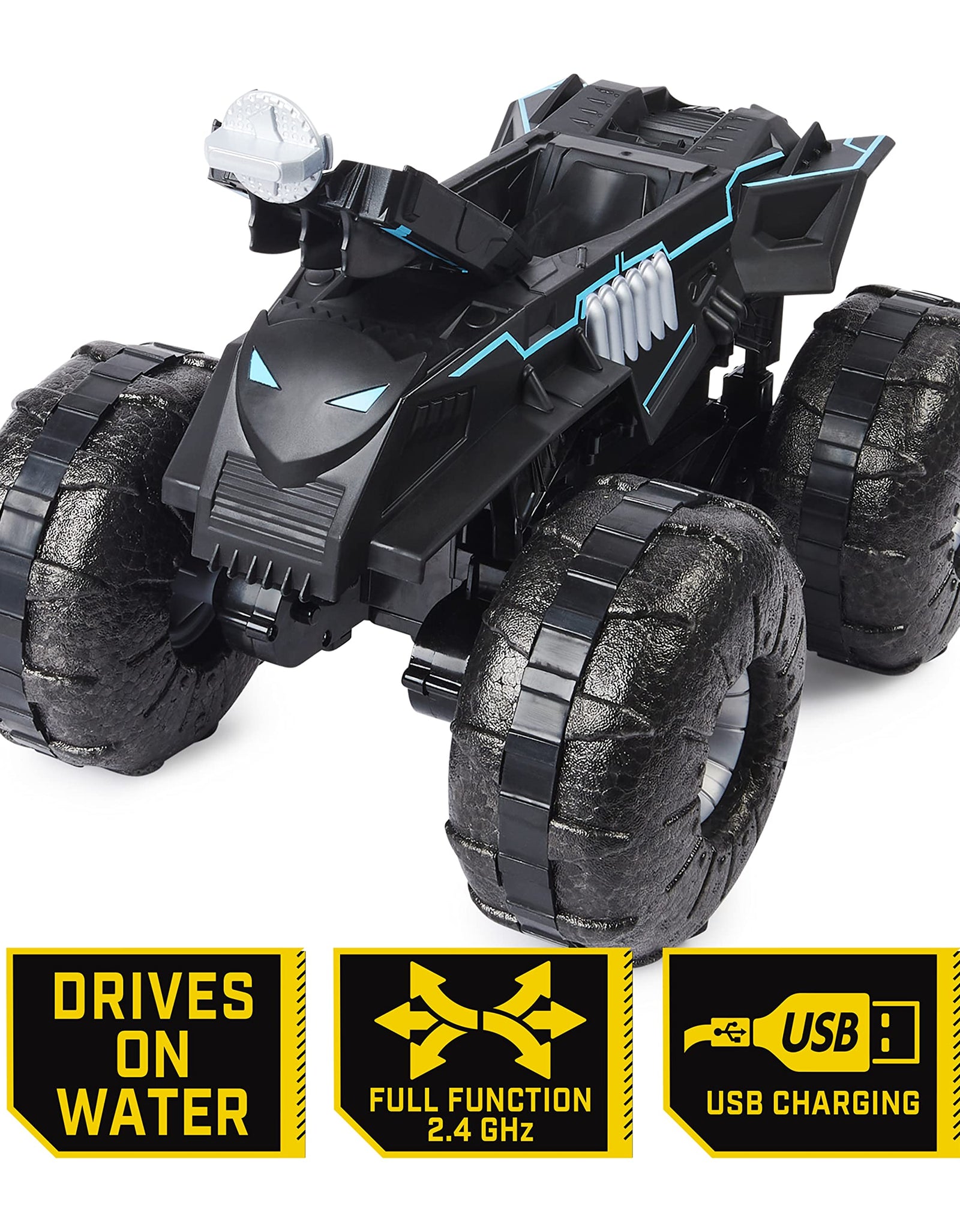 DC Comics Batman, All-Terrain Batmobile Remote Control Vehicle, Water-Resistant Batman Toys for Boys Aged 4 and Up