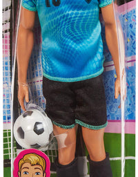 Ken Soccer Player Doll with Soccer Ball Wearing Soccer Uniform Accessorized with Soccer Socks and Cleats, Gift for 3 to 7 Year Olds

