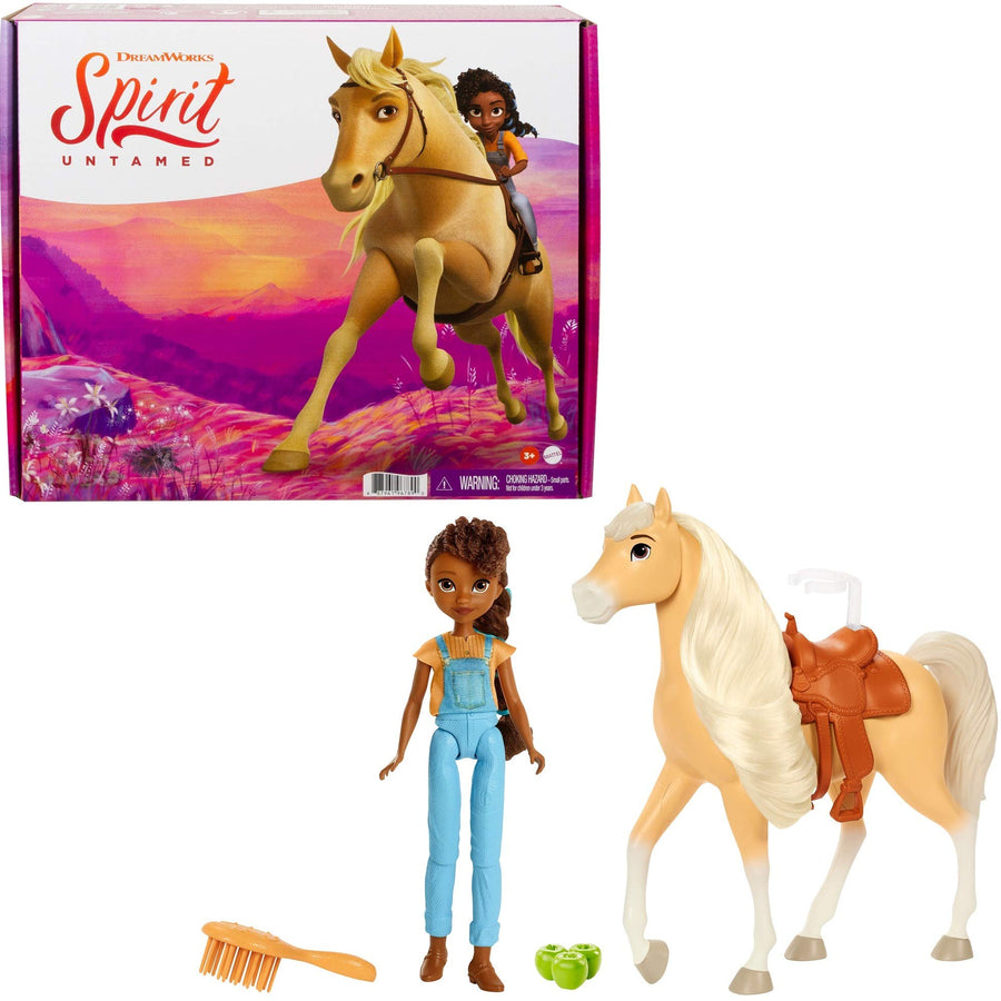 Mattel Spirit Untamed PRU Doll (Approx. 7-in) & Chica Linda Horse (Approx. 8-in) with Long Mane, Saddle, Brush, Apple Treat, Great Gift for Ages 3 Years Old & Up [Amazon Exclusive] (GYC39)