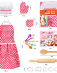 Kids Cooking Baking Set 17Pcs, Kids Chef Role Play Costume Set - Chef Hat and Matching Pink Apron Children Dress up Pretend Gift for 3 4 5 6 7 8 Year Old Girls Toys
