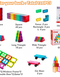 BMAG 120 PCS Magnetic Building Blocks, 3D Magnet Building Tiles, STEM Construction Building Set, Stacking Toys with 2 Car
