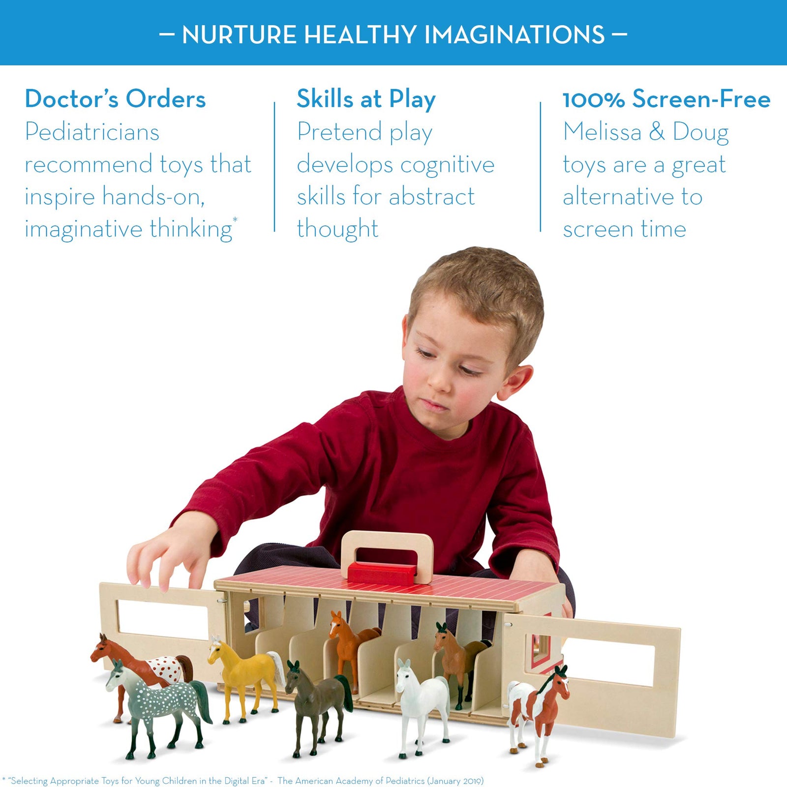 Melissa & Doug Take-Along Show-Horse Stable Play Set With Wooden Stable Box and 8 Toy Horses