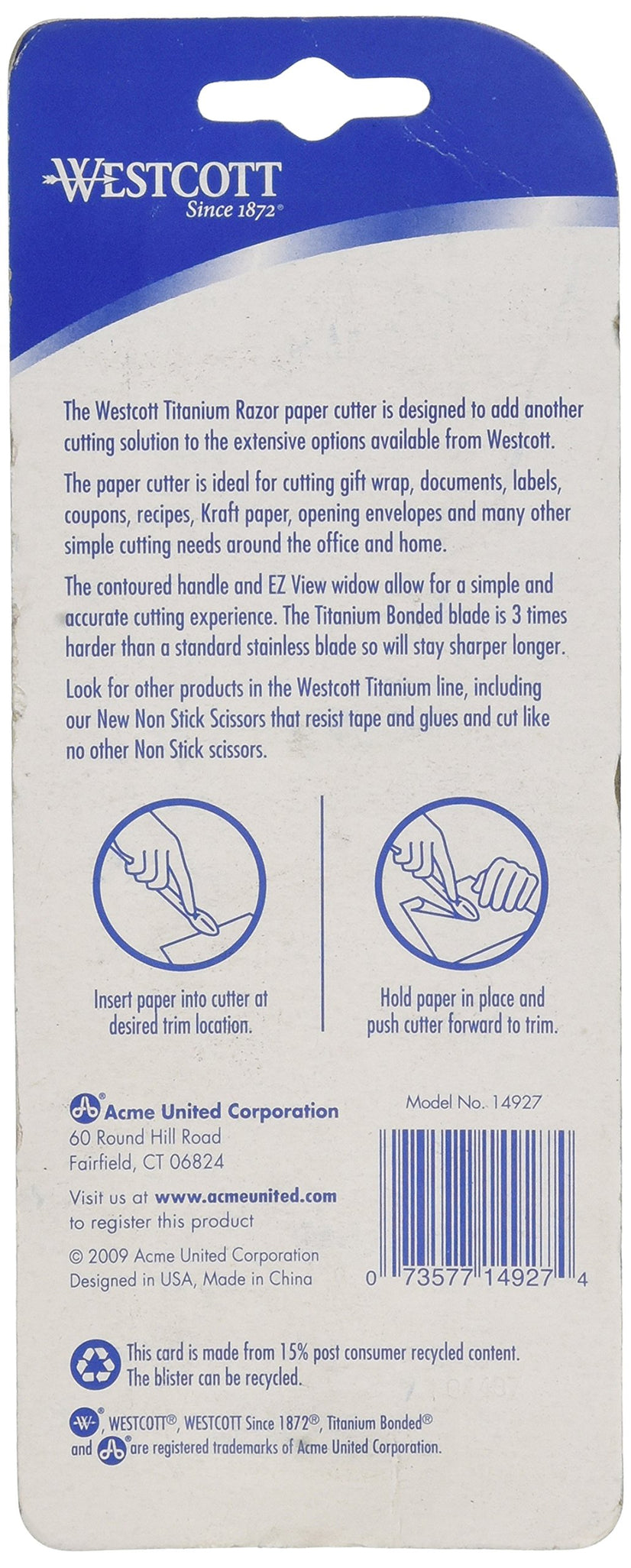 Westcott Titanium Bonded Razor Paper Cutter, Assorted, 14927