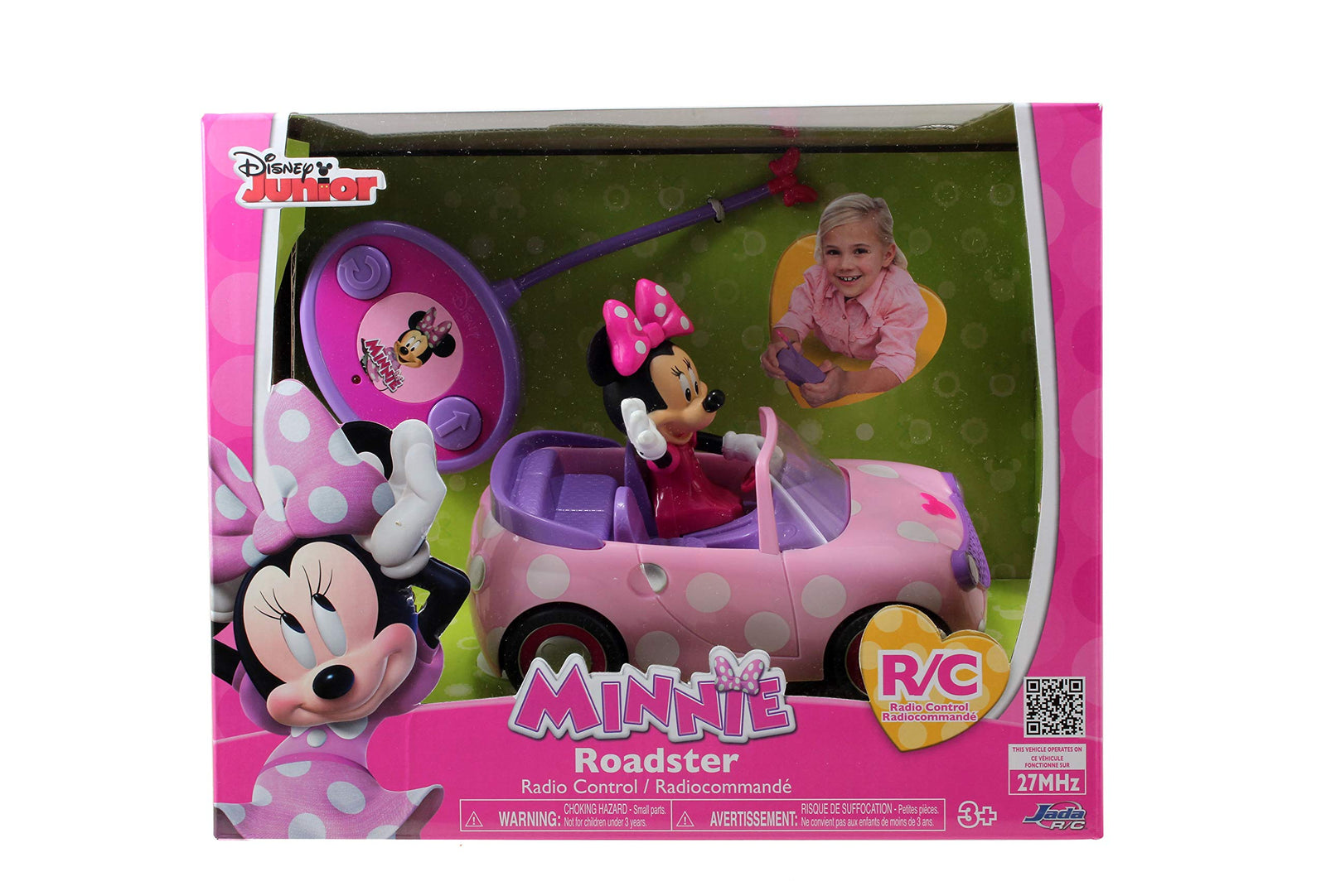 Disney Junior Minnie Mouse Roadster RC Car with Polka Dots, 27 MHz, Pink with White Polka Dots, Standard (97161)