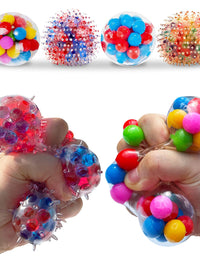 Stress Balls for Kids and Adults 4 squishies Balls Water Bead Stress Balls Sensory Ball Squeezing Ball Squishy Ball Toys Set for Anxiety Autism ADHD and More
