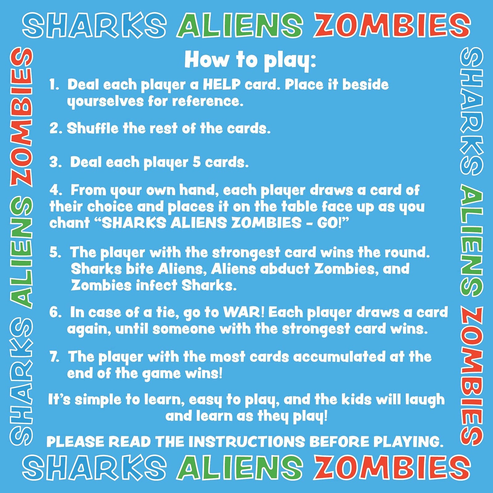 Sharks Aliens Zombies: Fun Card Game for Kids Played Like Rock Paper Scissors War for Boys Girls Family Game Night Gift Giving