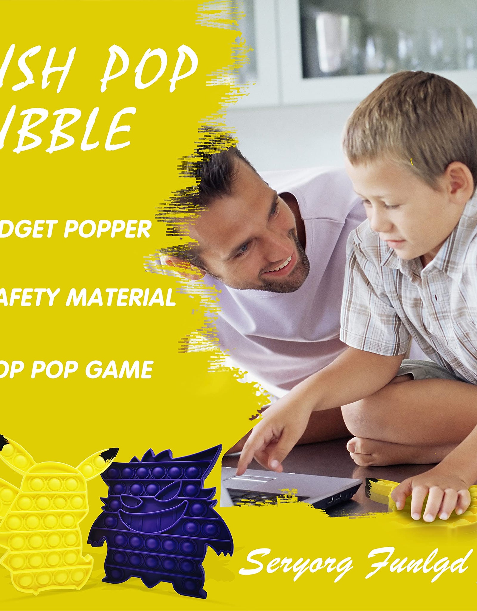 Tie Dye Push Pop Pop Fidget Sensory Toy, Popper Fidget Toy That Suitable for ADHD and Early Educational Toddler Baby, Mega Pop Fidgets for Girls and Kids (PKQ-Yellow)