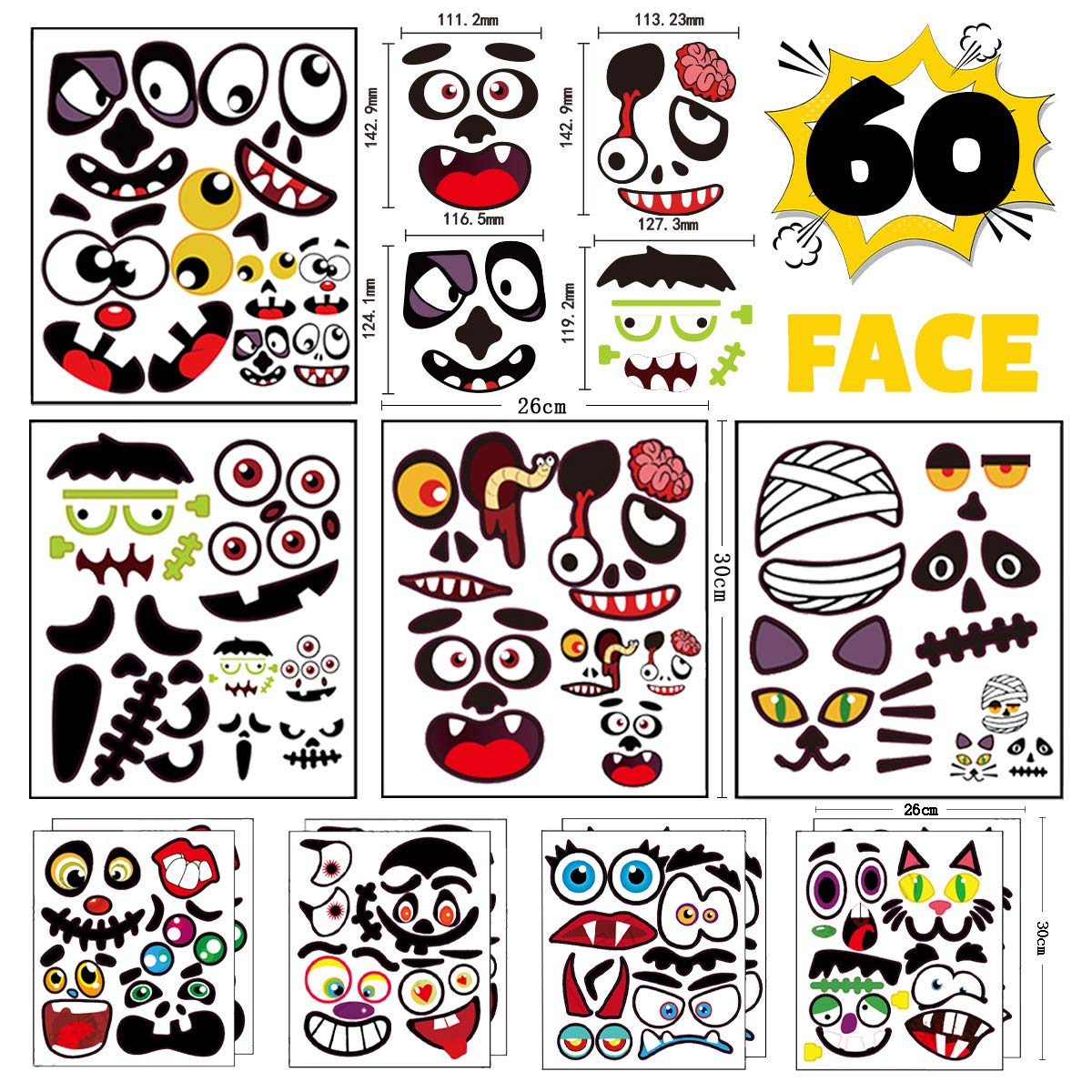 Pumpkin Decorating Halloween Stickers for Kids - Make 60 Funny Face and Classic Pumpkin Expressions Crafts, Holiday Decor Kit Party Best Gift for Kids - 12 Sheet