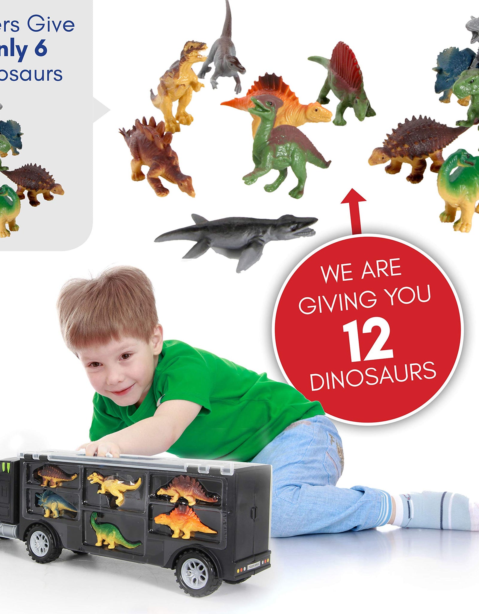 Dinosaur Truck Carrier – Dinosaur Toy for Boys, 12 Dinosaur Toys Playset – Toy Dinosaurs for Boys Age 3 & Up with More Dinosaur Figures, Dinosaur Trucks for Boys Toys Age 4-5, 6, 7 Years Old