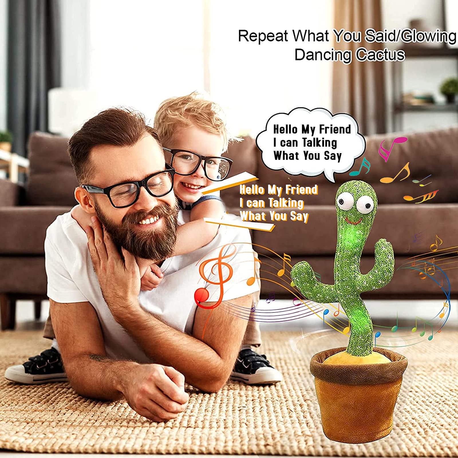 Emoin Dancing Cactus,Talking Cactus Toy,Sunny The Cactus Repeats What You Say,Electronic Dancing Cactus Toy with Lighting,Singing Cactus Recording and Repeat Your Words,Cactus Mimicking Toy for Kids
