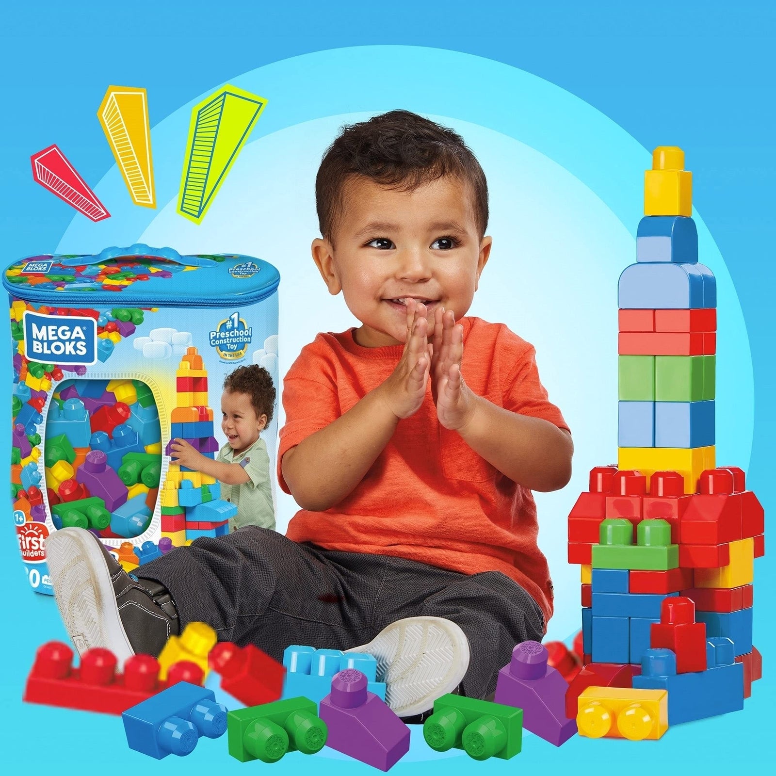 Mega Bloks First Builders Big Building Bag with Big Building Blocks, Building Toys for Toddlers (80 Pieces) - Blue Bag 3-5 years