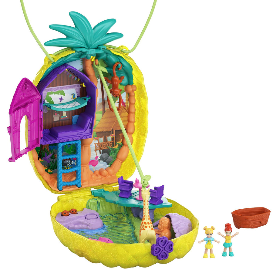 Polly Pocket Tropicool Pineapple Wearable Purse Compact with 8 Fun Features, Micro Polly and Lila Dolls, 2 Accessories and Sticker Sheet; for Ages 4 and Up