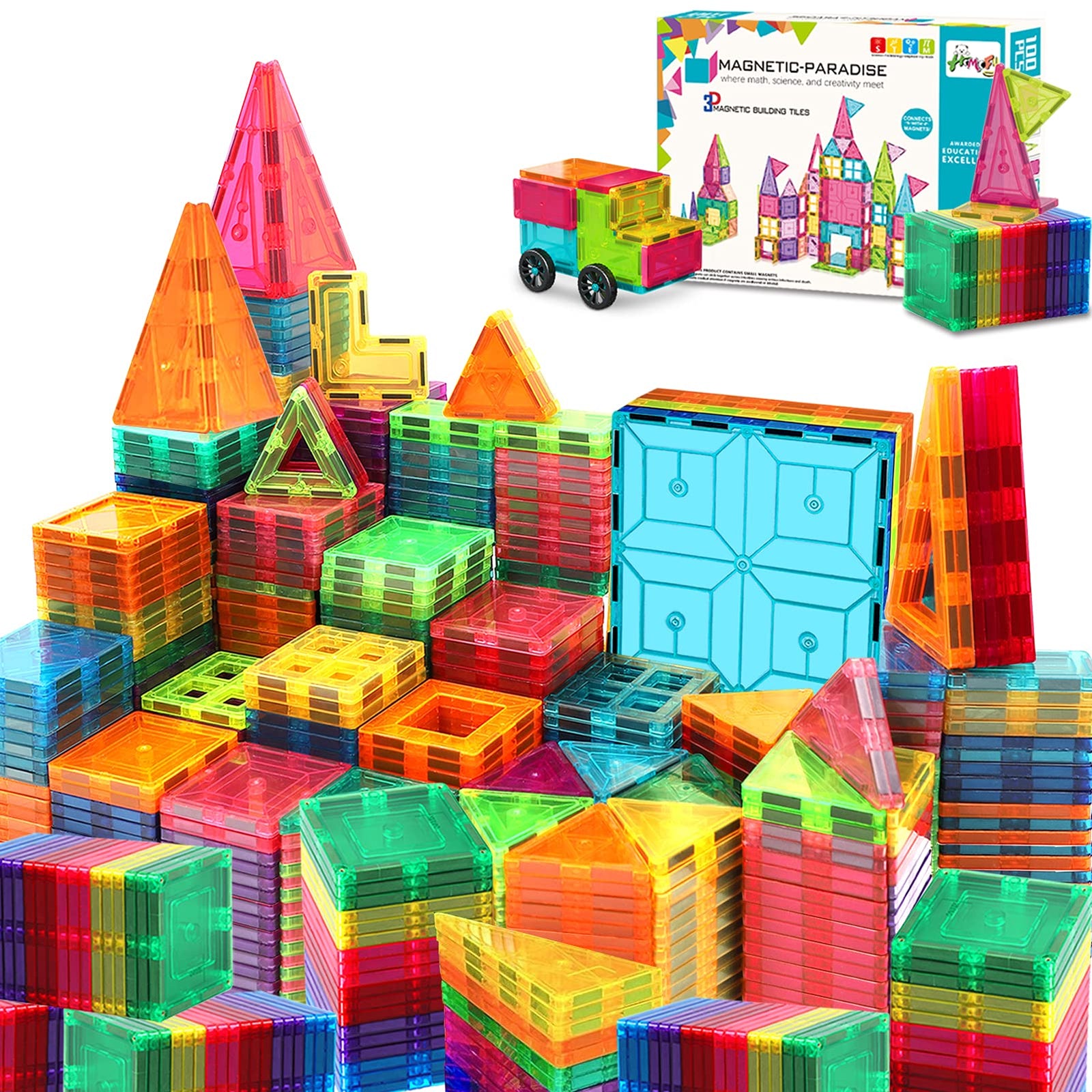 Landtaix Kids Magnet Tiles Toys New Upgrade 100Pcs Oversize 3D Magnetic Building Blocks Tiles Set,Inspirational Educational Toys for 3 4 5 6 Year Old Boys Gilrs Gifts