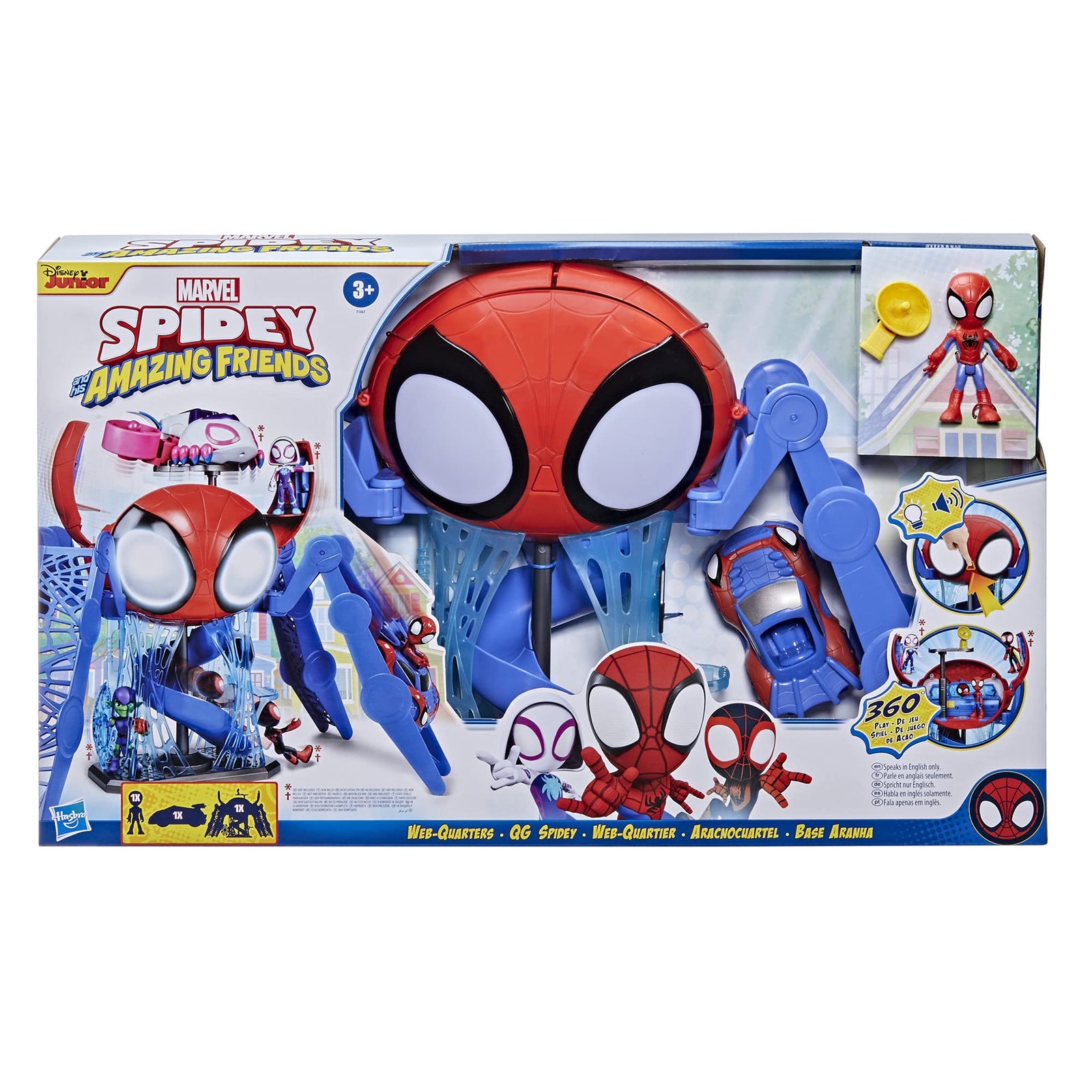 Marvel Spidey and His Amazing Friends Web-Quarters Playset with Lights and Sounds, Includes Spidey Figure and Vehicle, for Kids Ages 3 and Up