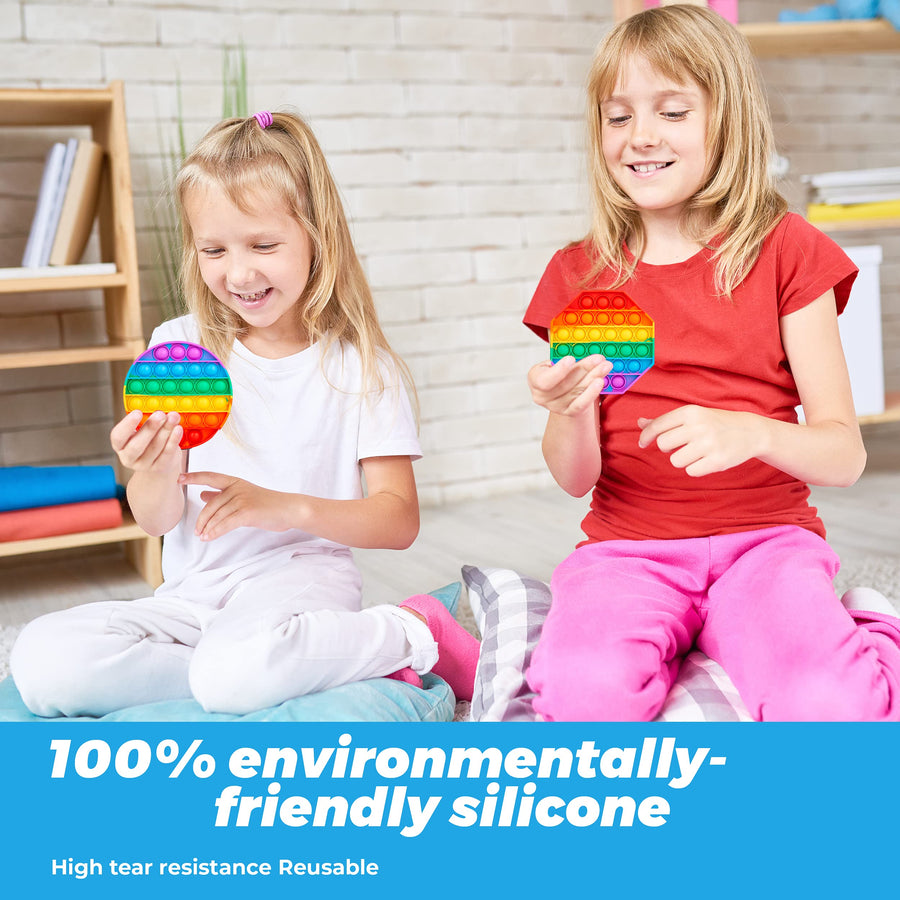 4 Pack Pop It Pop Its Rainbow Pop Fidget Toys Poppet Push Pop Bubble Fidget Popping Sensory Toy for Kids and Adults, Fidget Popper Stress Relief 4 Shapes Fidget Poppers Circle, Square, Octagon, Heart