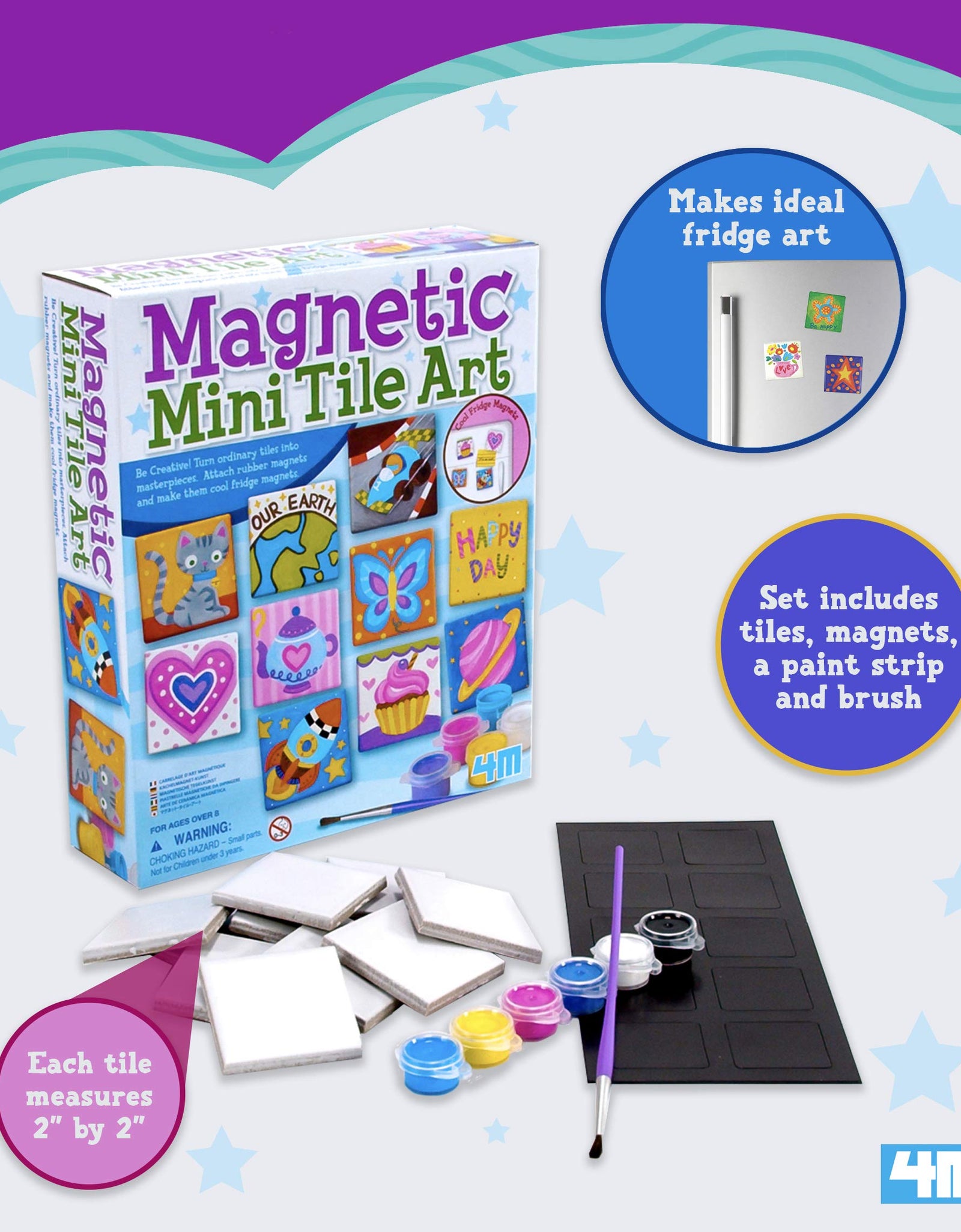 4M 4563 Magnetic Mini Tile Art - DIY Paint Arts & Crafts Magnet Kit for Kids - Fridge, Locker, Party Favors, Craft Project Gifts for Boys & Girls