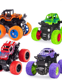 Monster Truck Toys - Friction Powered Toy Cars Push and Go Vehicles for Kids Best Christmas Birthday Party Gift for Boys Girls Aged 3 and Above 4-Pack
