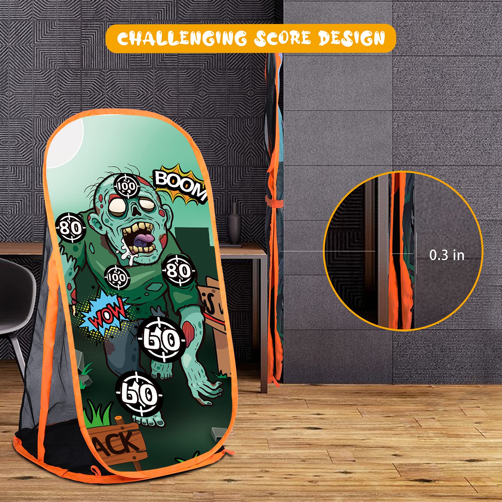 RONSTONE Shooting Practice Target Compatible with Nerf Gun for Boys Girls, Toy Foam Blaster Shooting Targets for Kids Indoor Outdoor, Zombie Shooting Target with Storage Net
