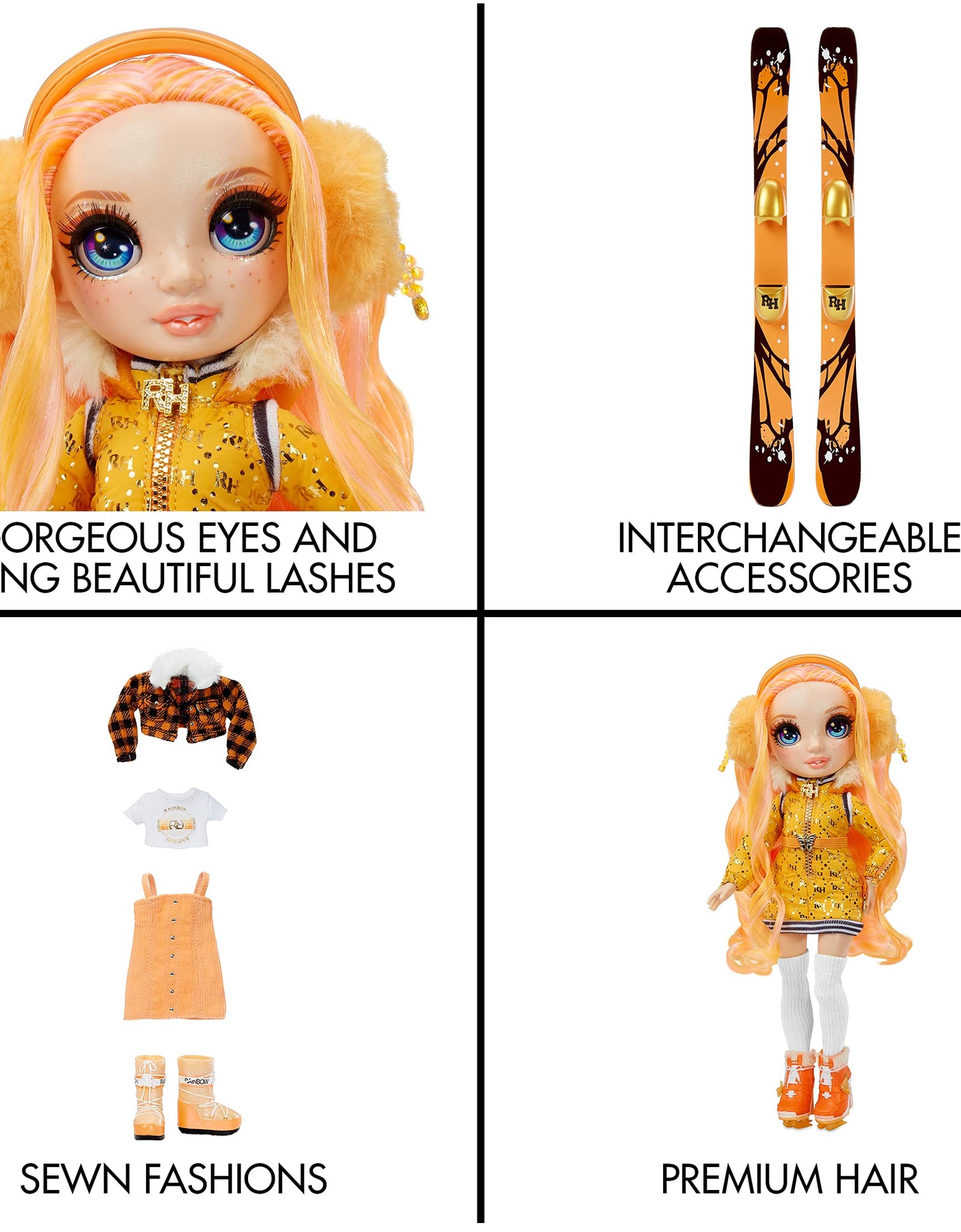 Rainbow High Winter Break Poppy Rowan – Orange Fashion Doll and Playset with 2 Designer Outfits, Pair of Skis and Accessories, Gift for Kids and Collectors, Toys for Kids Ages 6 7 8+ to 12 Years Old