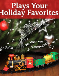 Christmas Steam Train Toy - Electric Train Set for Around Christmas Tree and Kids with Real Smoke, Music, & Lights Xmas Trains
