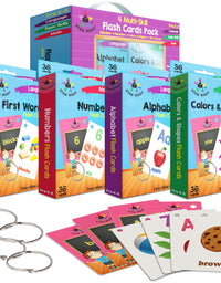 Star Right Numbers & Sight Words Flash Cards Set of 4 - Numbers, First Words, Colors, Shapes, and Alphabet Flashcards - 4 Binder Rings - 144 Sight Words Flash Cards Kindergarten & Toddlers 2-4 Years
