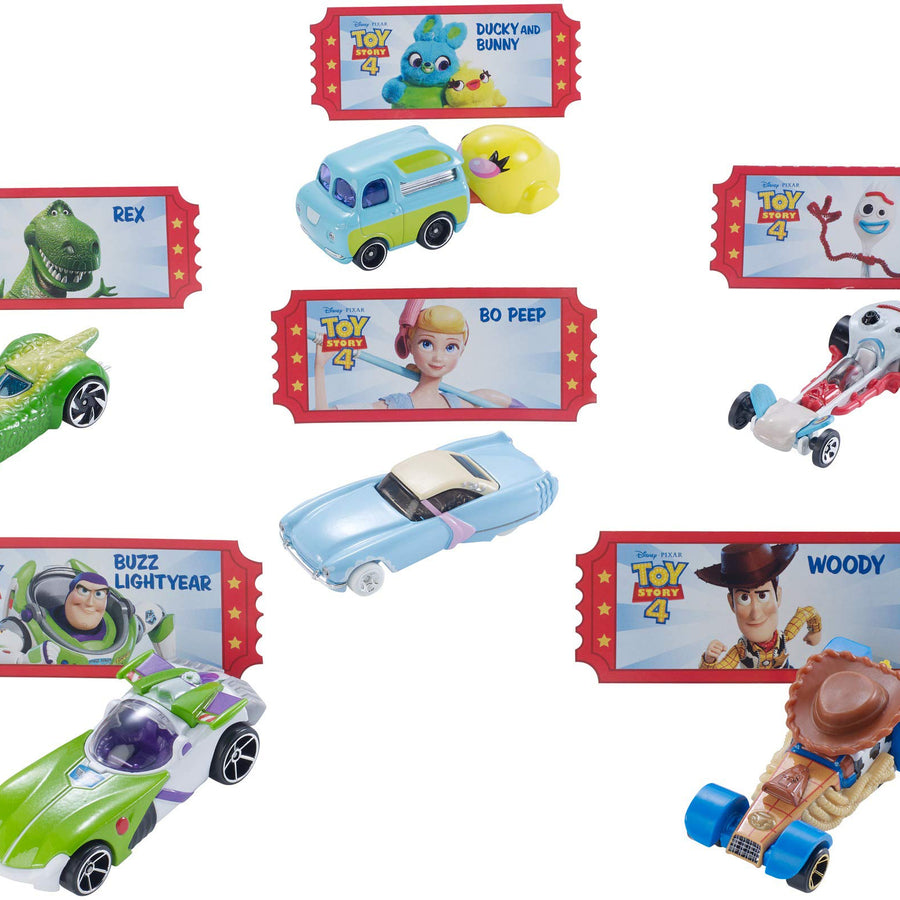 Disney and Pixar Toy Story 4 Character Cars by Hot Wheels 1:64 Scale Woody, Buzz Lightyear, Bo Peep, Forky, Ducky and Bunny, and Rex Ages 3 And Up [Amazon Exclusive]