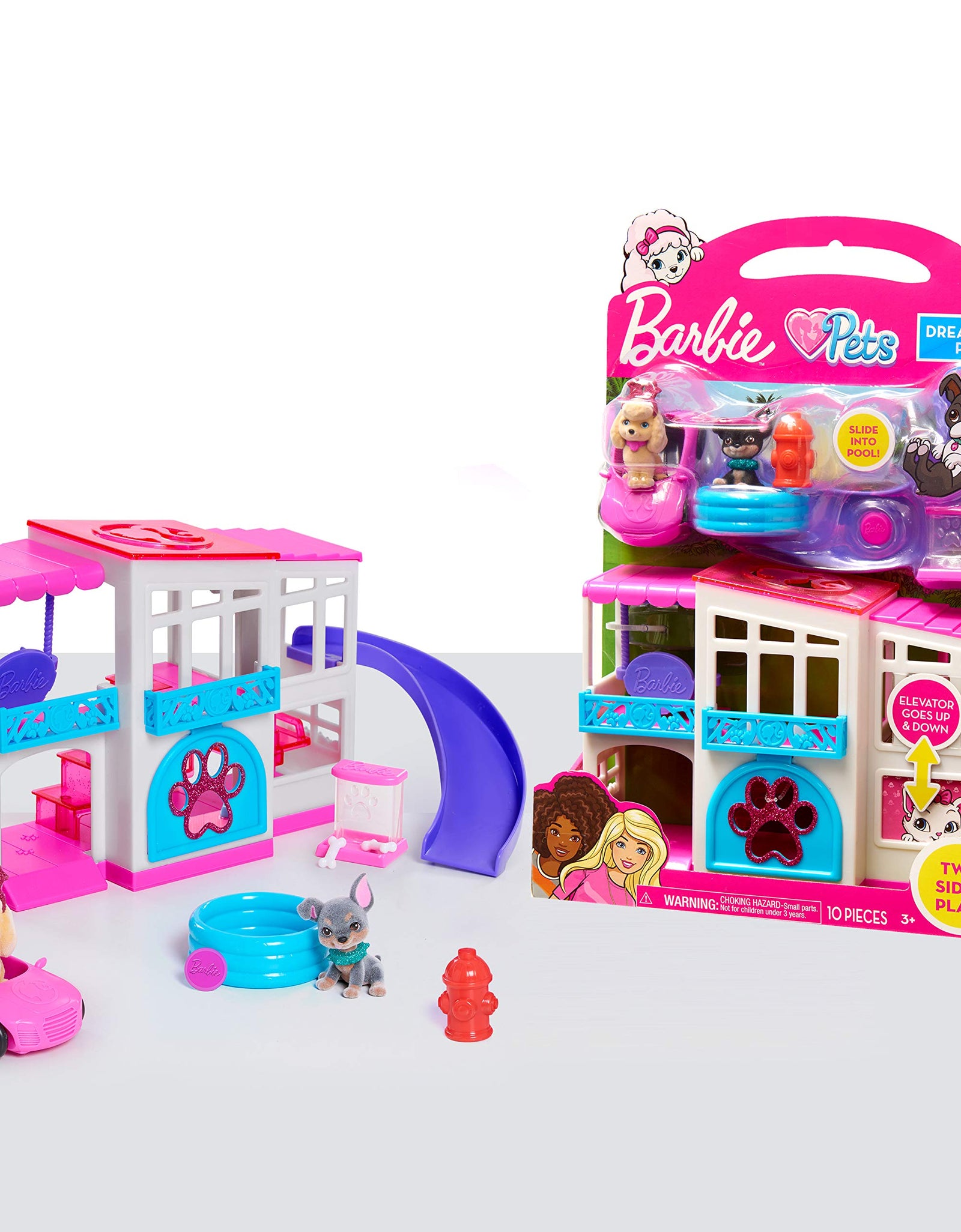 Barbie Pet Dreamhouse 2-Sided Playset, 10-pieces Include Pets and Accessories, by Just Play