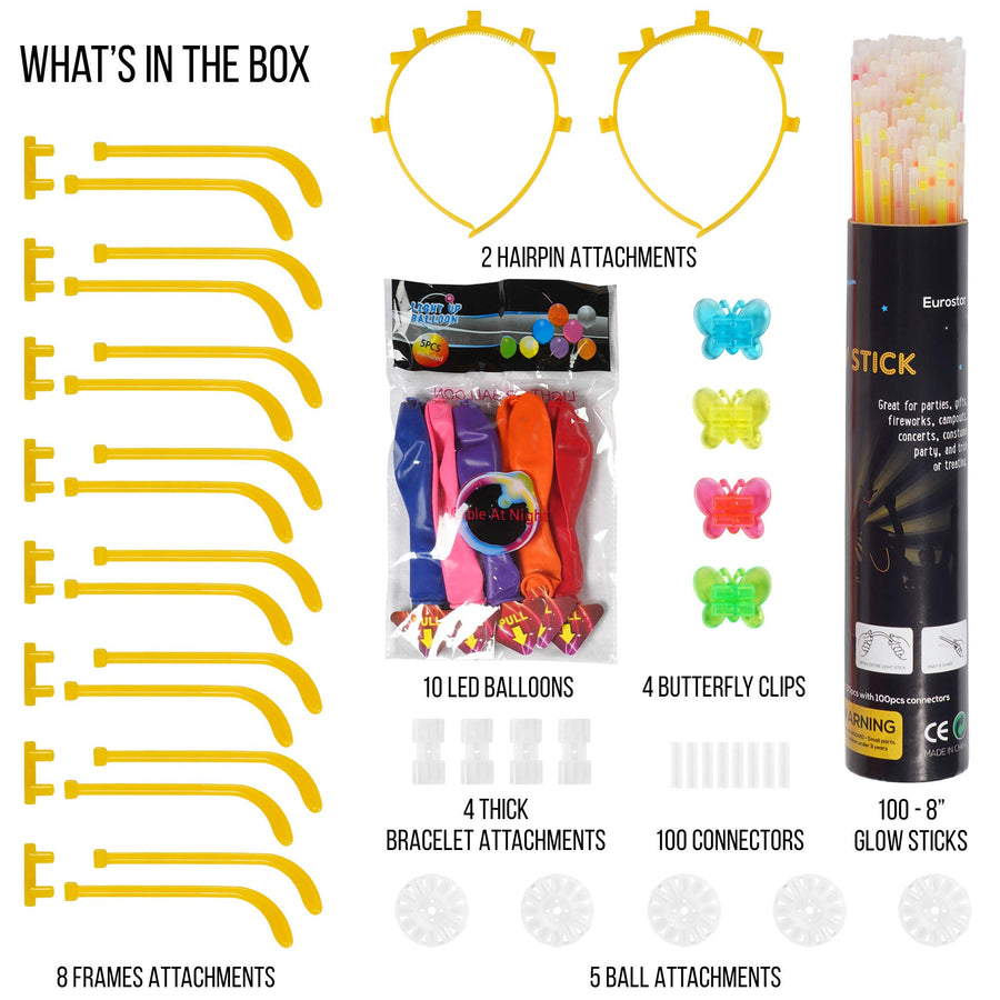 iGlow Glow Sticks Bulk Party Pack Multicolor Non Toxic 233 Pieces Light Stick Set