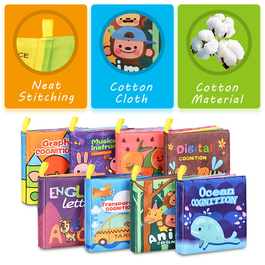 Baby Bath Books,Nontoxic Fabric Soft Baby Cloth Books,Early Education Toys,Waterproof Baby Books for Toddler, Infants Perfect Shower Toys,Kids Bath Toys Birthday Gift(Pack of 8)