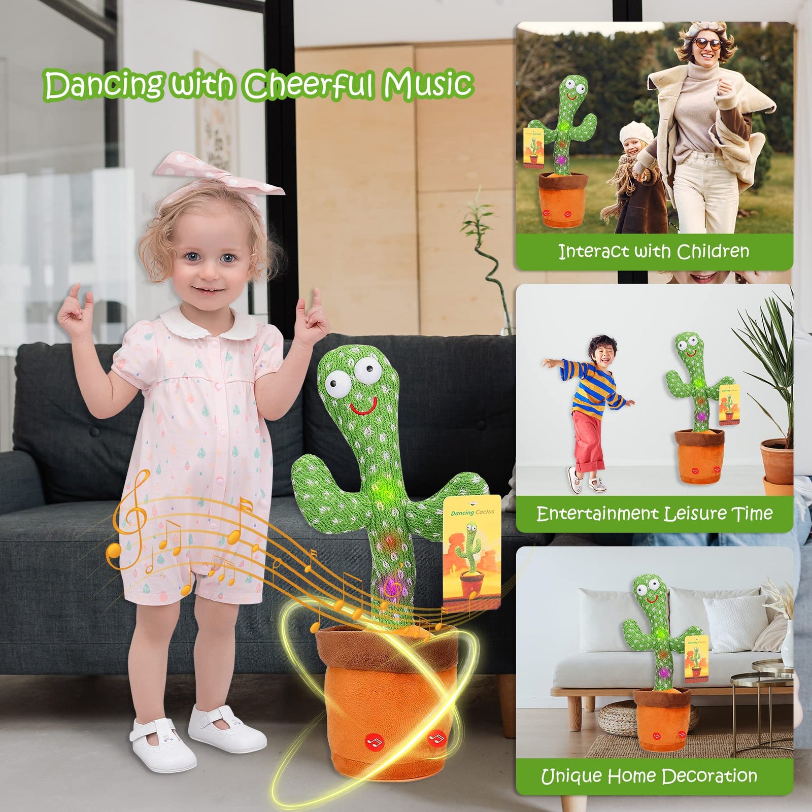 LUKETURE Dancing Cactus, Sunny The Cactus Toy for Kid, Electric Singing Cactus Plush Toy, Talking Cactus Toy That Repeat What You Say, Recording