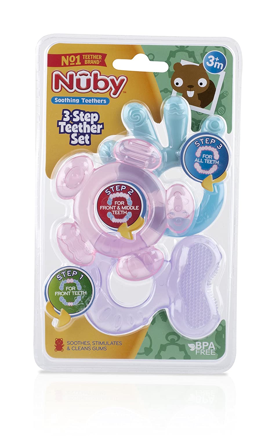 Nuby 3 Step Soothing Teether Set, BPA Free - Colors may vary.