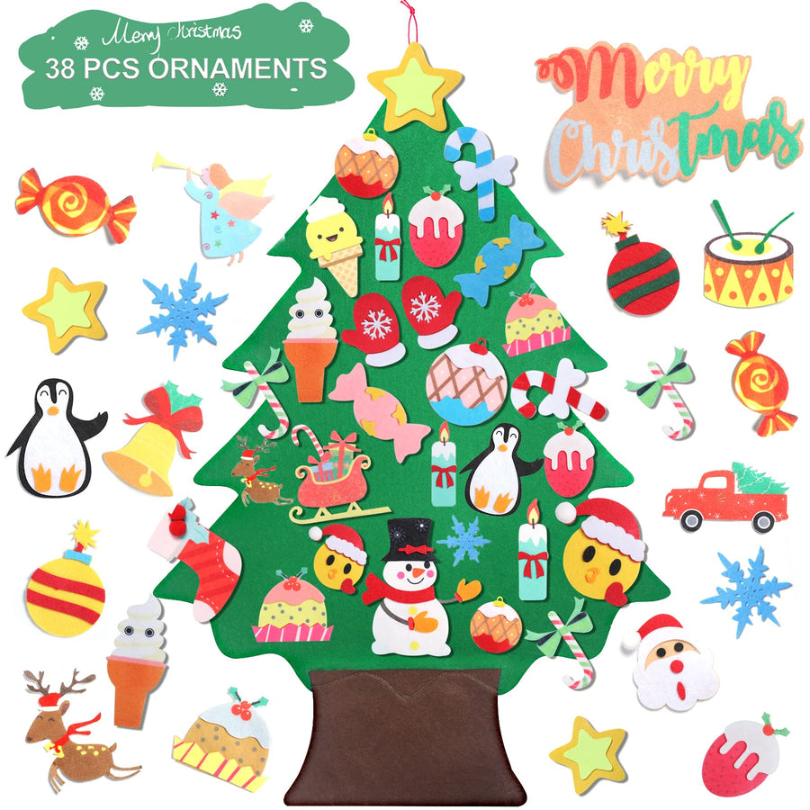 Felt Christmas Tree - 3.5 FT DIY Felt Christmas Tree Set, 38 Ornaments, Xmas Decorations New Year Door Wall Hanging Decorations, Great Gift for Kids