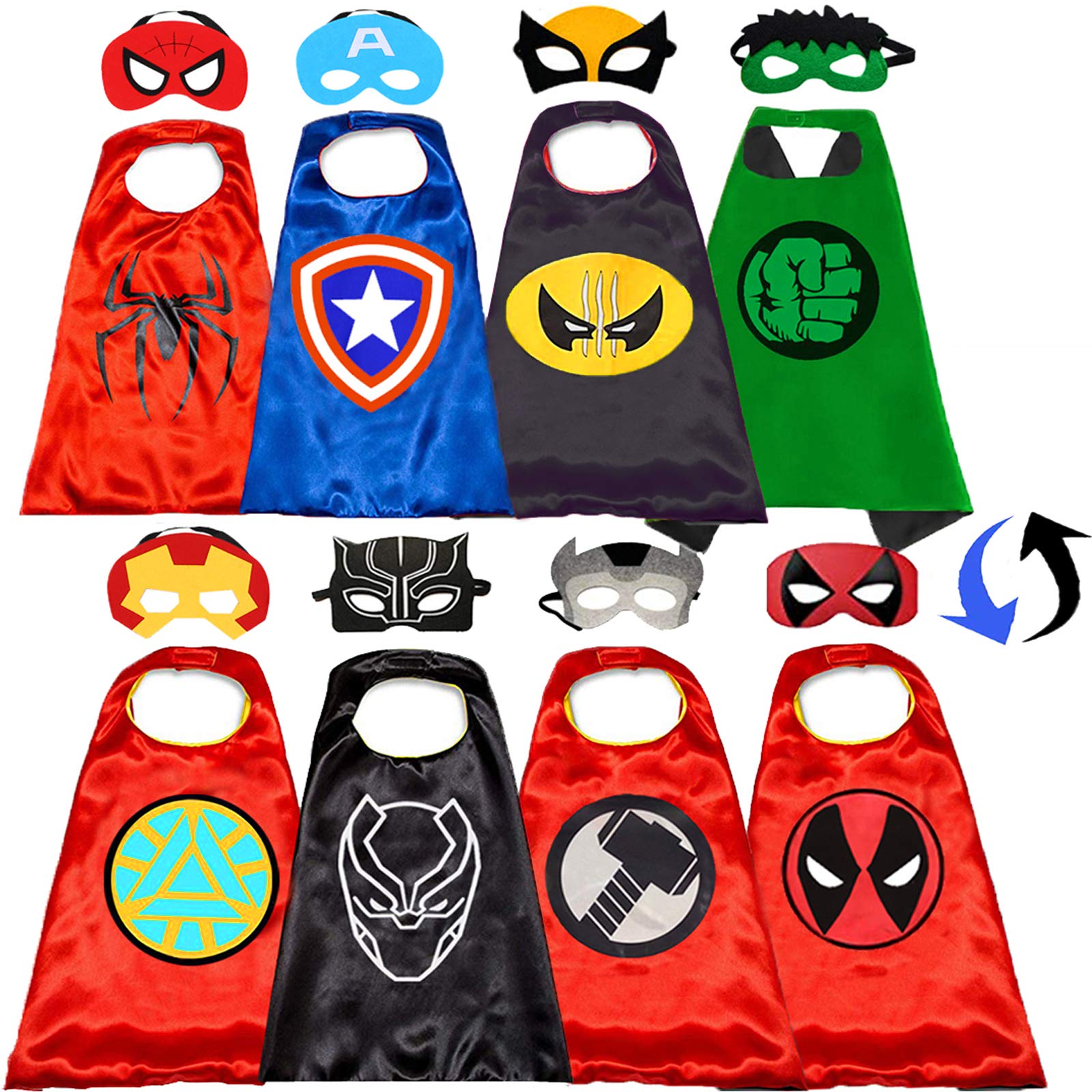 Superhero Capes and Mask for Kids Superhero Costumes Double Side Capes Superhero Toy 4-10 Year Kids Best Gifts