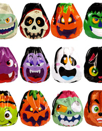JOYIN 60 Pack Halloween Monster Drawstring Goody Bags for Halloween Trick or Treat Bags, Halloween Party Favors and Supplies, Plastic Goodie Bags for Candy
