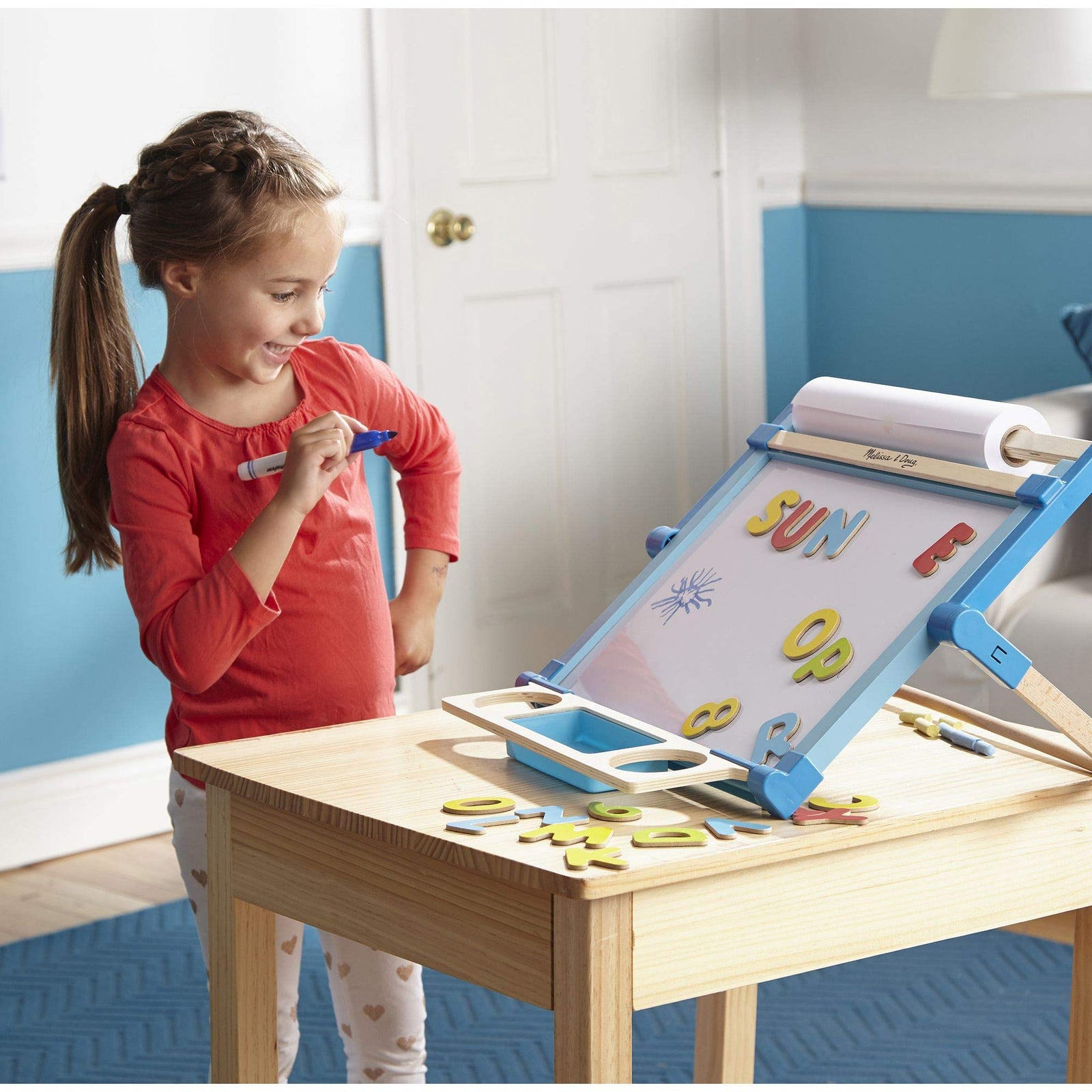 Melissa & Doug Double-Sided Magnetic Tabletop Art Easel - Dry-Erase Board and Chalkboard