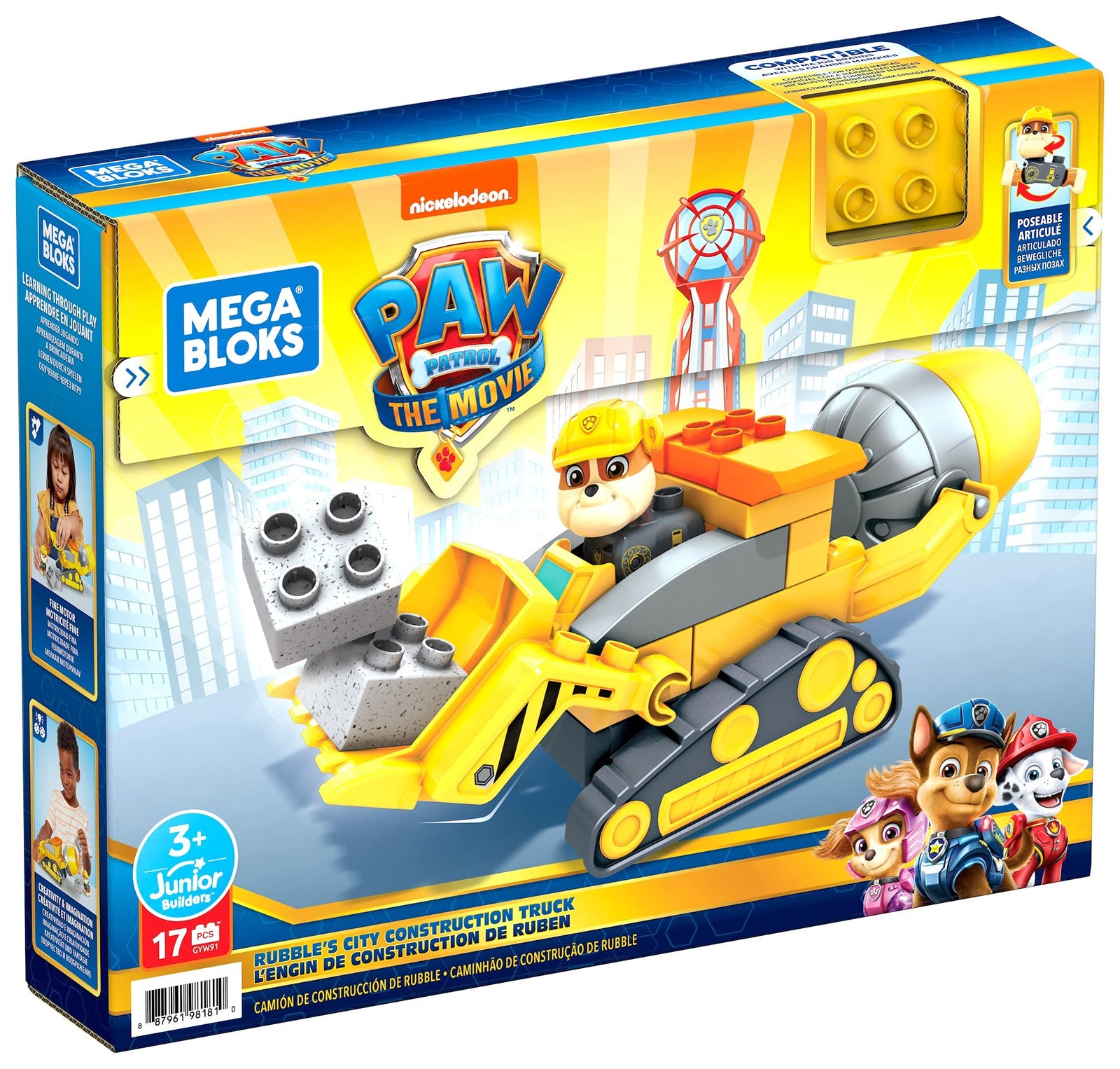 Mega Bloks PAW Patrol Rubble's City Construction Truck, Building Toys for Toddlers (17 Pieces)