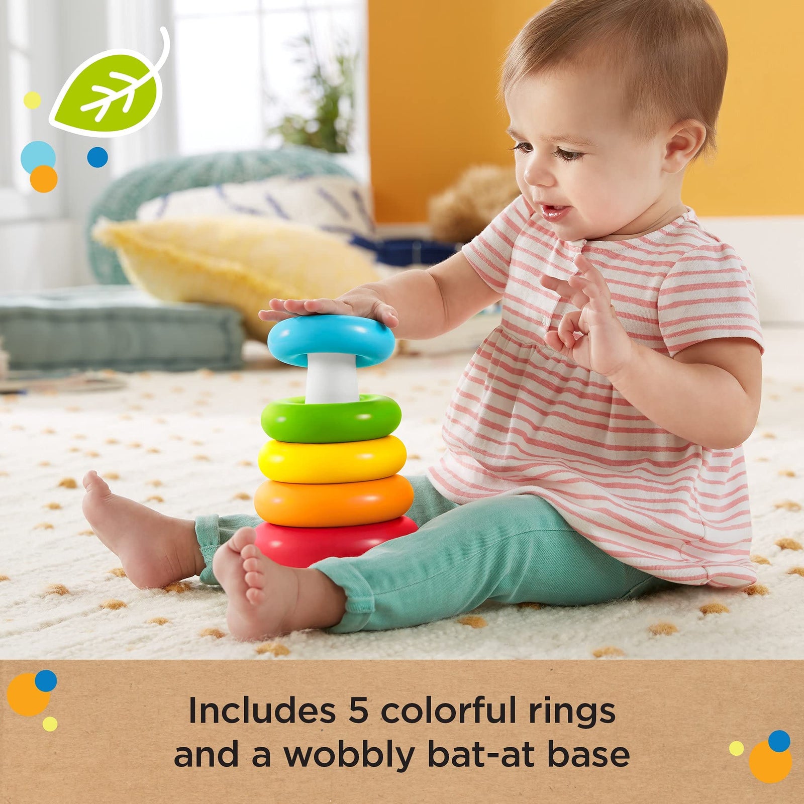 Fisher-Price Rock-a-Stack, Bat-at Ring-Stacking Toy for Infants Ages 6 Months and Older