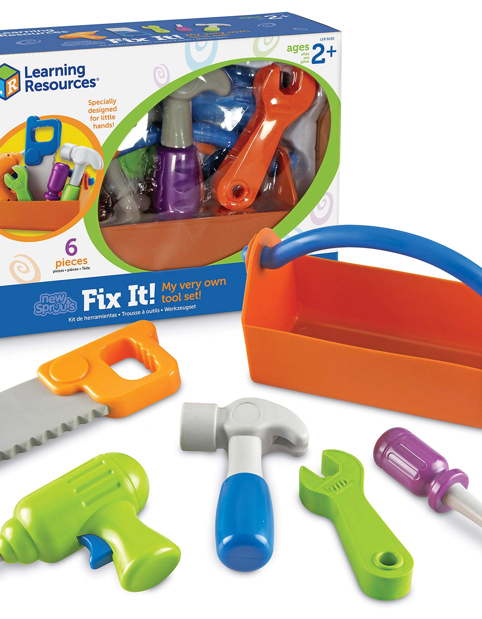 Learning Resources New Sprouts Fix It!, Fine Motor Tools for Toddlers, Pretend Play Toy Tool Set, Outdoor Toys, 6 Piece, Ages 2+