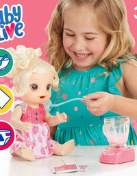 Baby Alive Magical Mixer Baby Doll Strawberry Shake with Blender Accessories, Drinks, Wets, Eats, Blonde Hair Toy for Kids Ages 3 and Up

