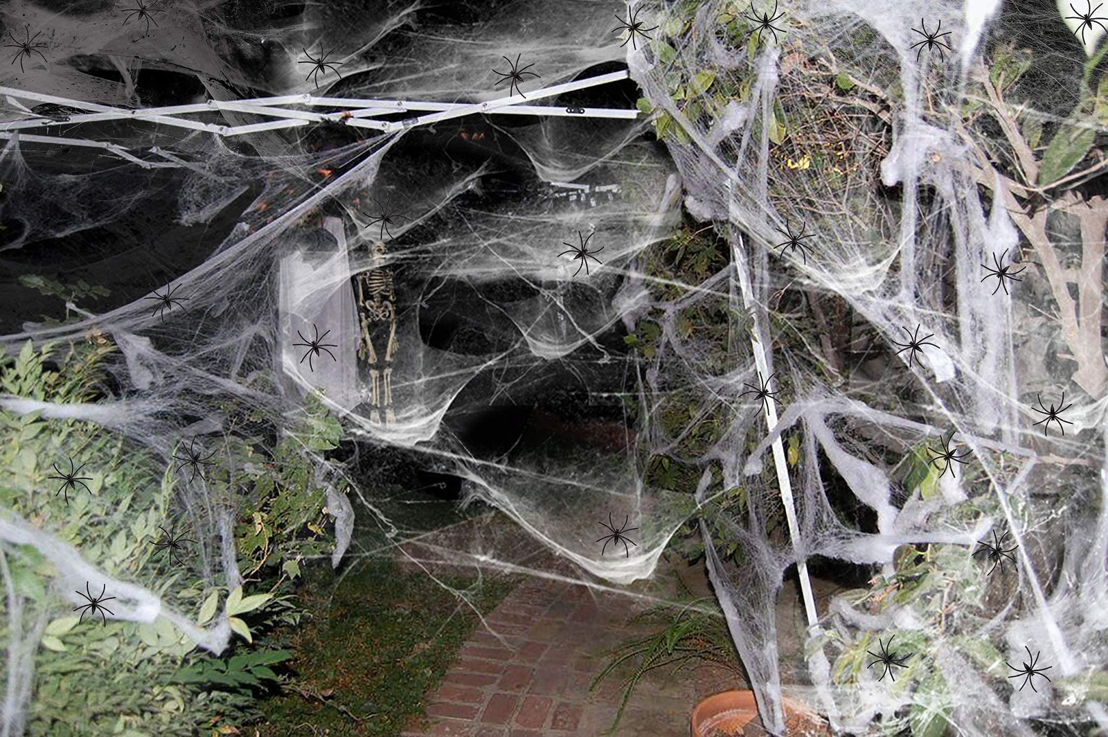 Moon Boat Fake Spider Web Cobweb Halloween Party Decorations Props 1000 sqft with 120 Spiders